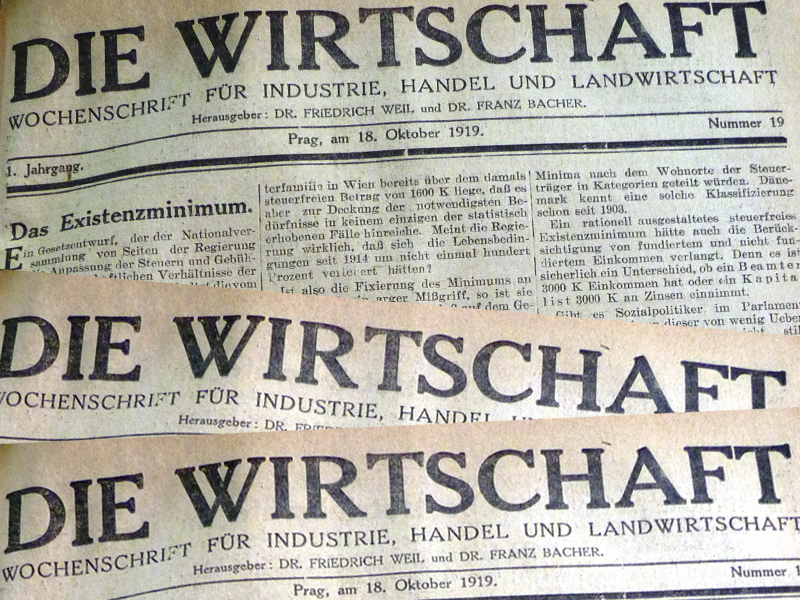 FOTO: Titulní strana ekonomického týdeníku Die Wirtschaft z roku 1919.